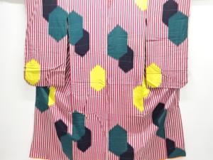 大正ロマン　縞に絣亀甲模様着物